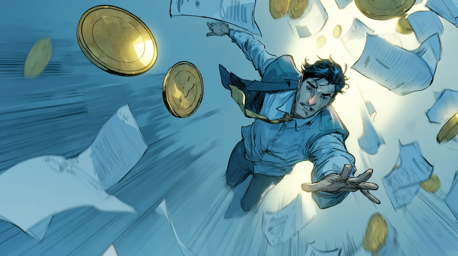 Freelancer surrounded by glowing reminders and calendar notifications, symbolising delay loop