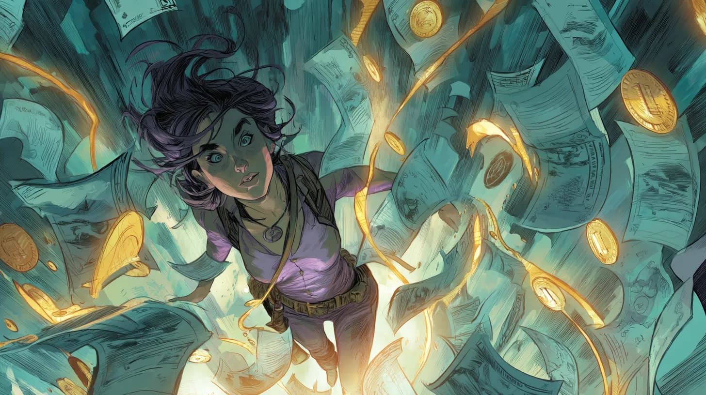 Freelancer checking bank balance with fluctuating emotions