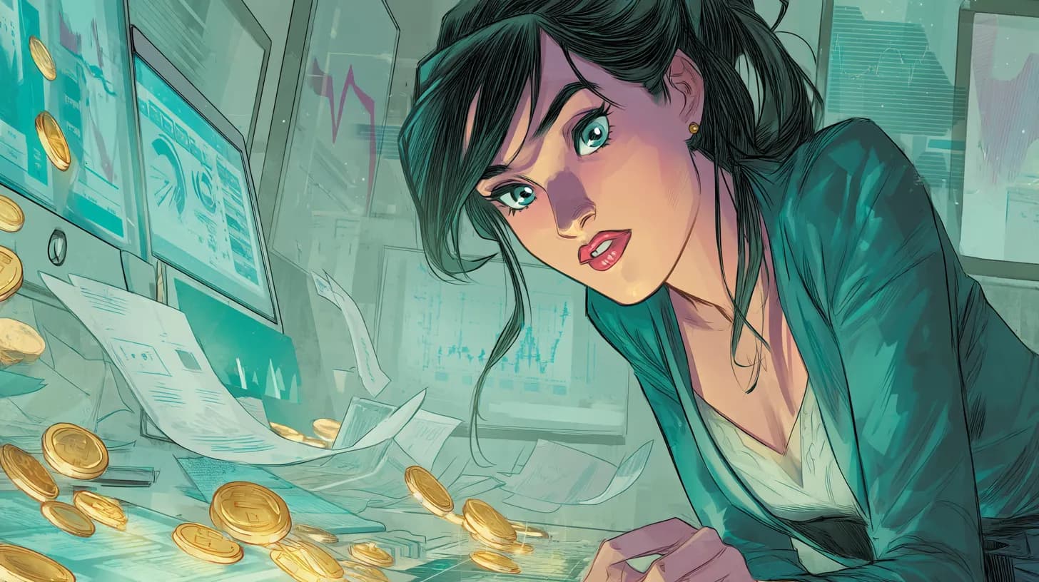 Freelancer operating a glowing payment engine with confidence