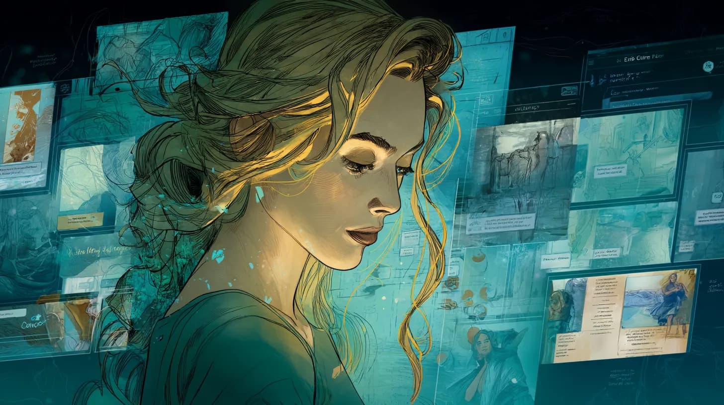 Freelancer viewing glowing timeline showing invoice viewed, opened, and paid events